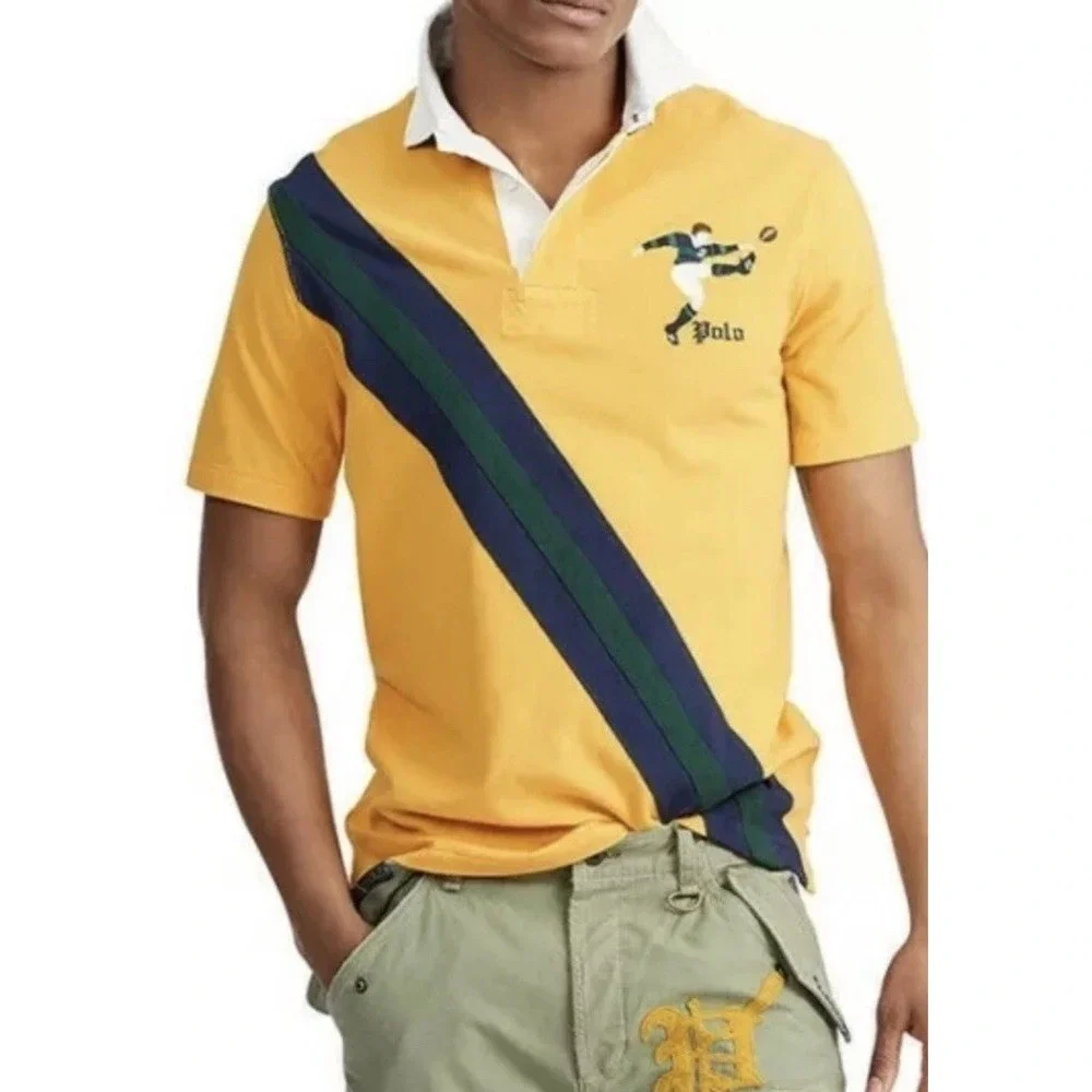 Polo Ralph Lauren Rugby Polo Shirt Men's XL Kicker Embroidered Yellow Retro Prep
